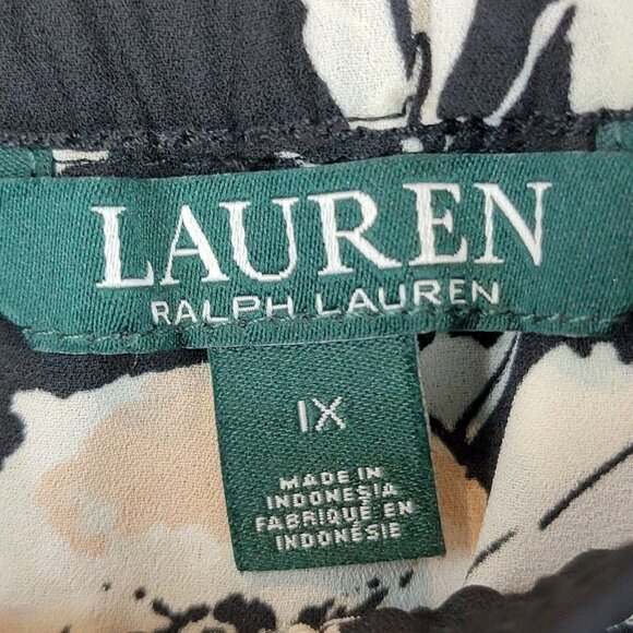 Ralph Lauren LRL Floral Midi Skirt Womens Size 1X Black Flowy Asymmetrical Hem - Picture 9 of 12